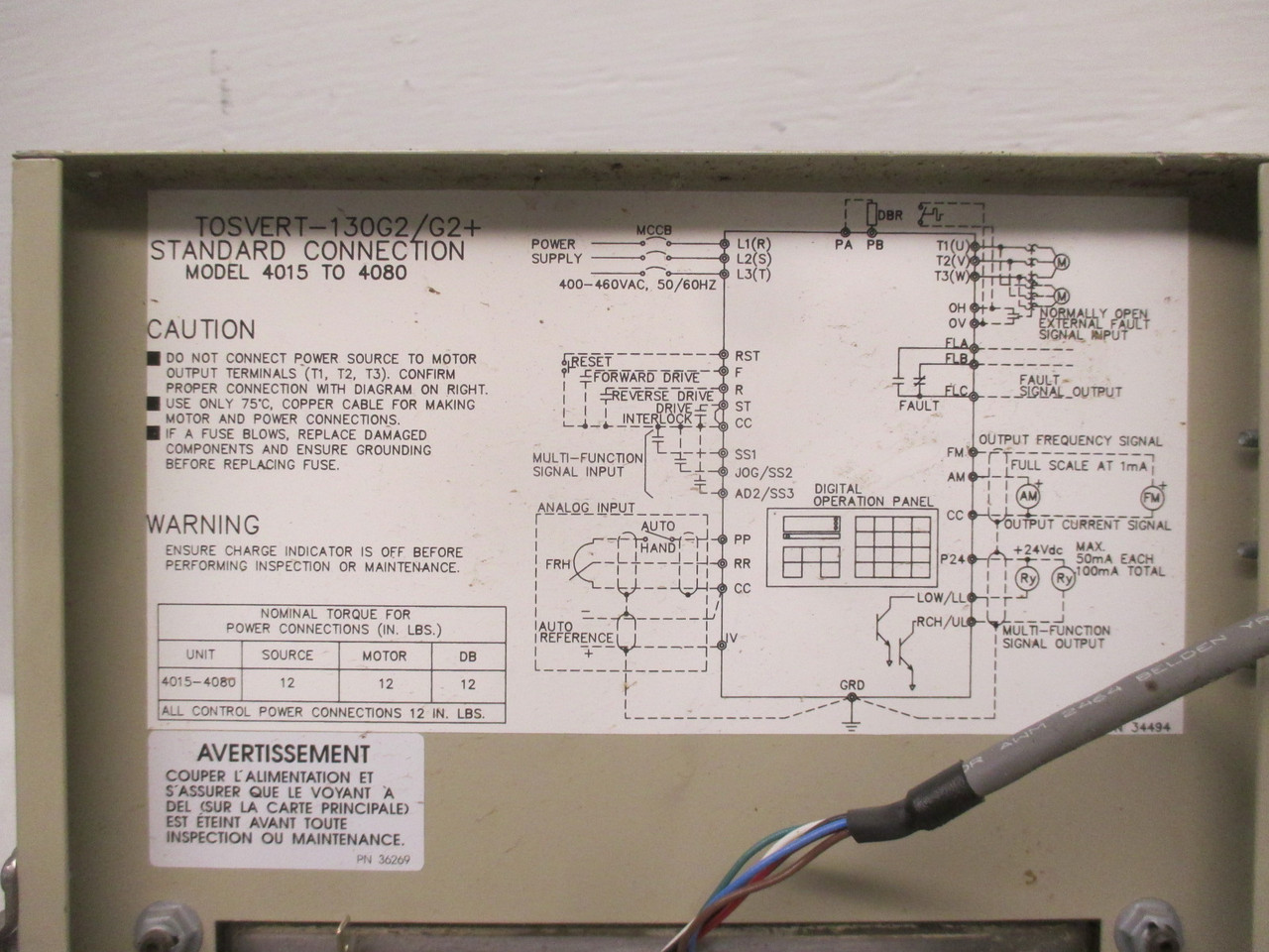 Toshiba VT130G2+4035 3HP Tosvert-130G2+ Transistor Inverter Drive 3.5 kVa (AH0010-1)