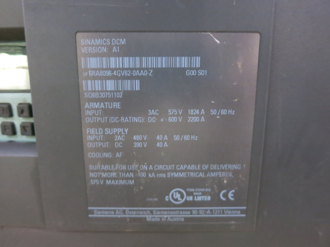 Siemens 6RA8096-4GV62-0AA0-Z Sinamics DCM 2200A DC Converter 4-Quadrant Drive (DW6567-1)