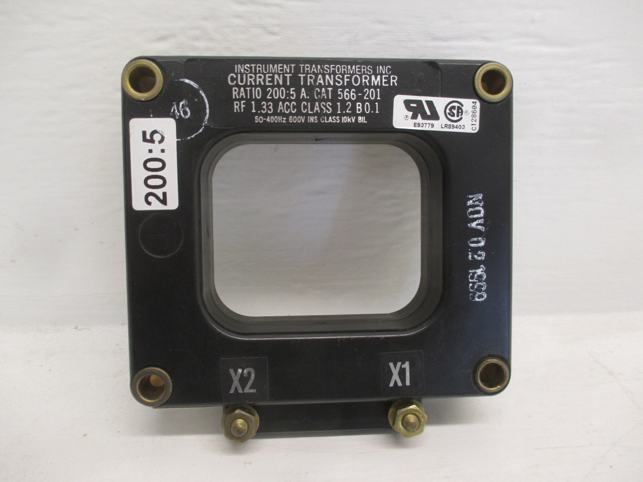 Instrument Transformers Inc 566-201 Current Transformer CT 200:5 A 566201 600V (AH0042-6)