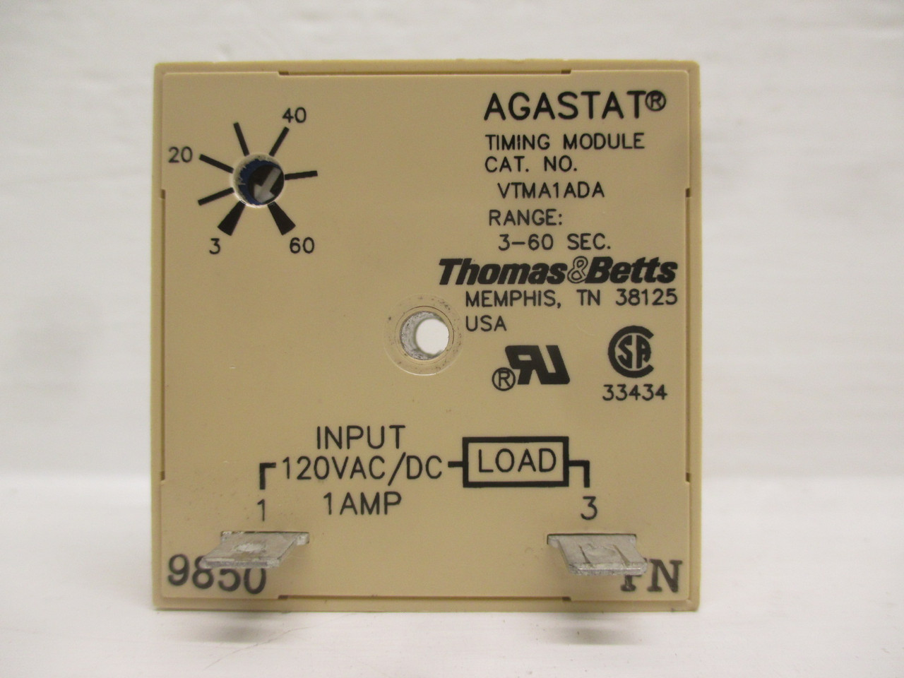 Thomas & Betts VTMA1ADA Agastat Timing Module 3-60 Second Range 1AMP 120VAC/DC (AH0047-2)