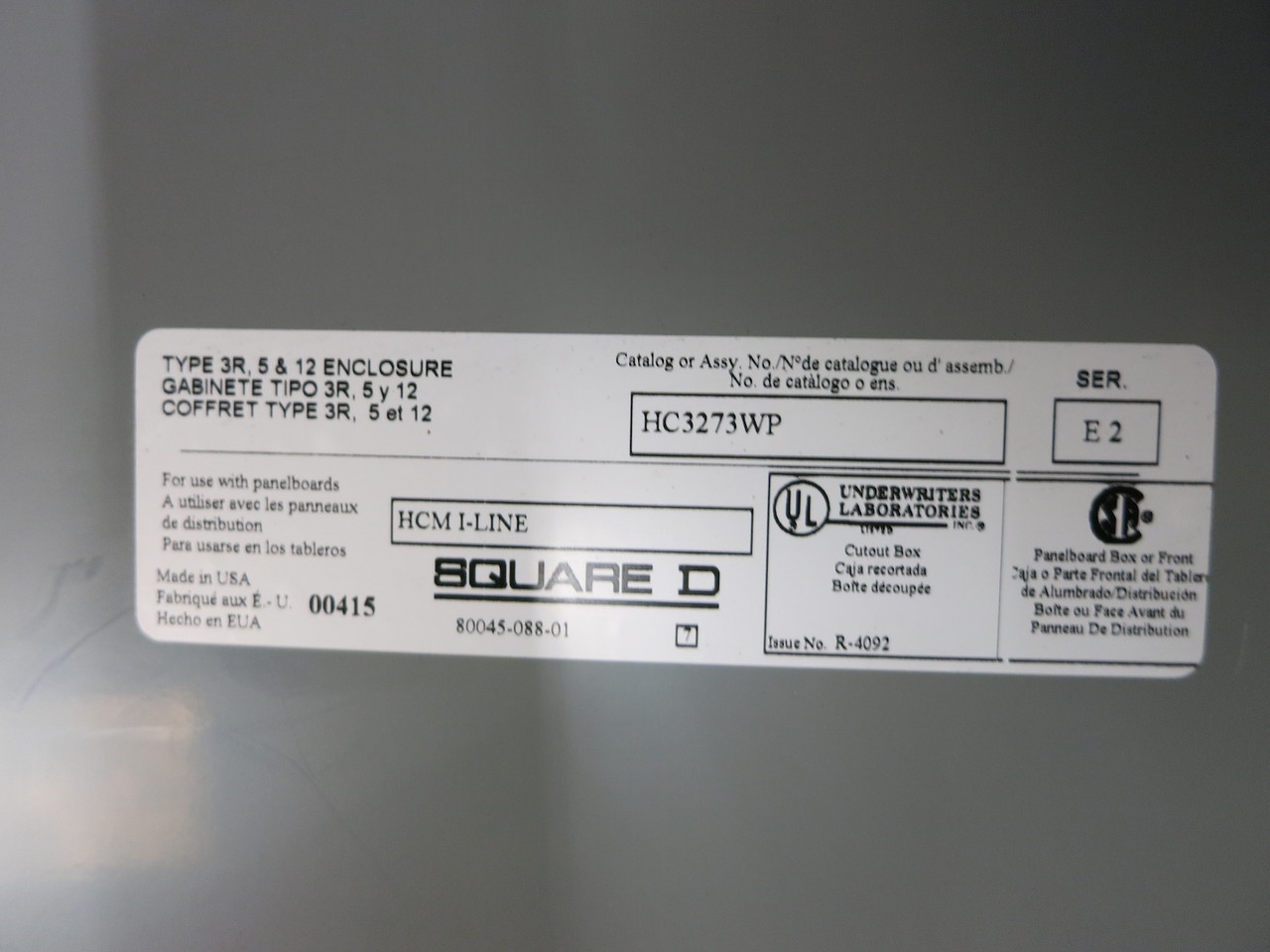 Square D 800A I-Line Panelboard 3PH 4W Main Lugs Panel 800 Amp MLO HC3273WP 3R (DW6610-1)