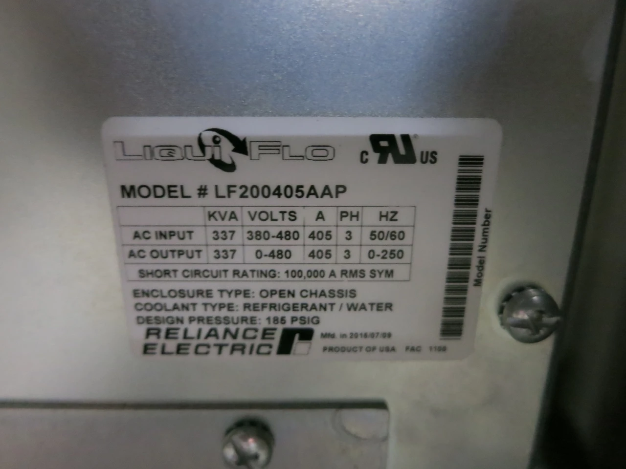 Trane Adaptive Frequency Drive Chiller Motor Control 337kVA LiquiFlo LF200405AAP (DW6609-1)