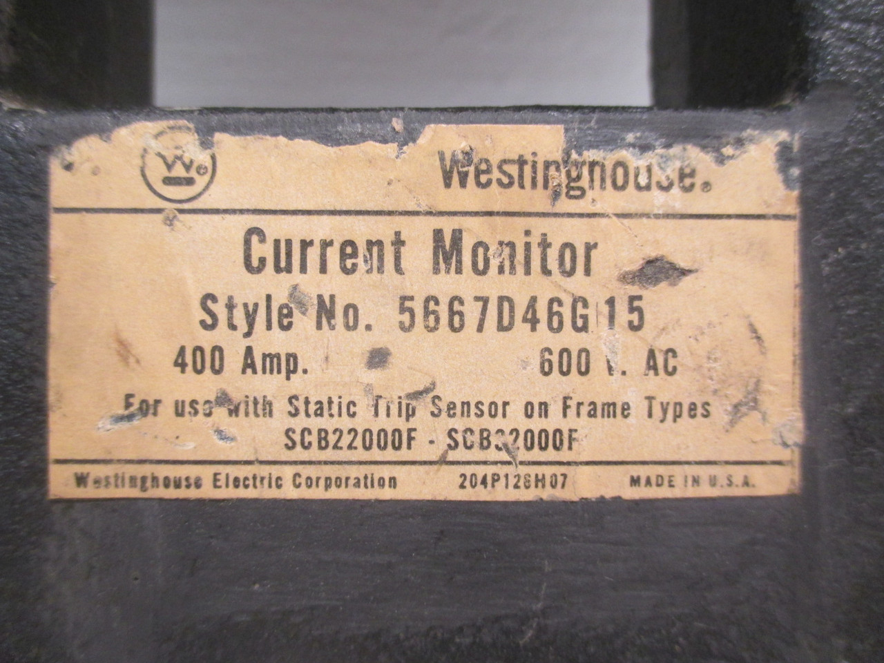 Westinghouse 5667D46G15 Current Monitor 400AMP 600VAC For SCB22000F - SCB32000F (AH0077-9)