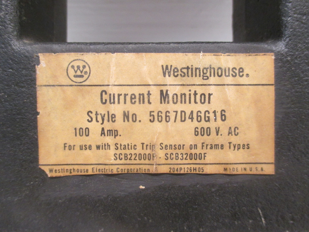 Westinghouse 5667D46G16 Current Monitor 100AMP 600VAC For SCB22000F - SCB32000F (AH0075-3)