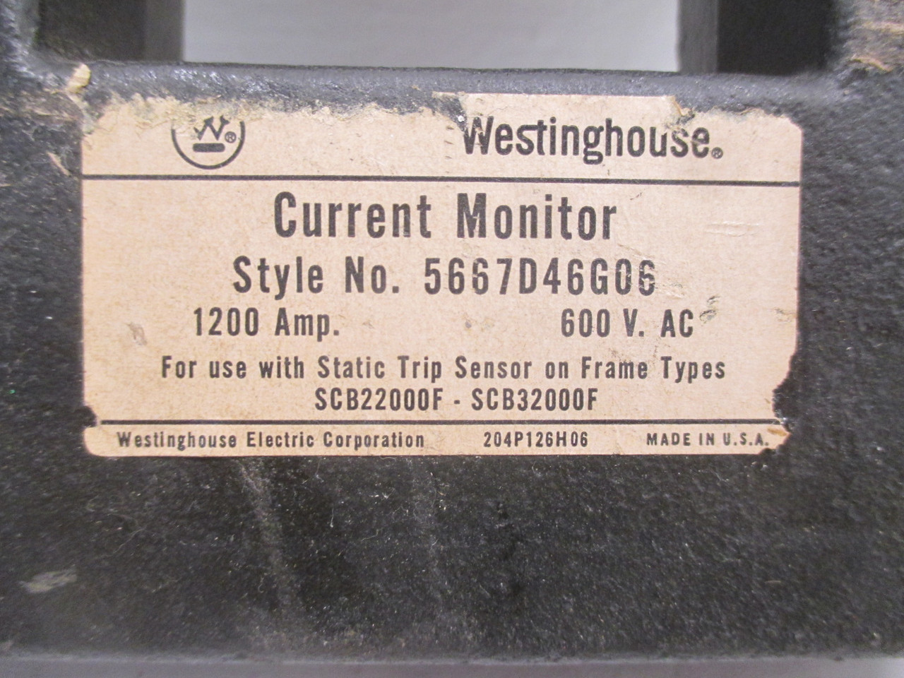Westinghouse 5667D46G06 Current Monitor 1200AMP 600VAC For SCB22000F - SCB32000F (AH0076-1)