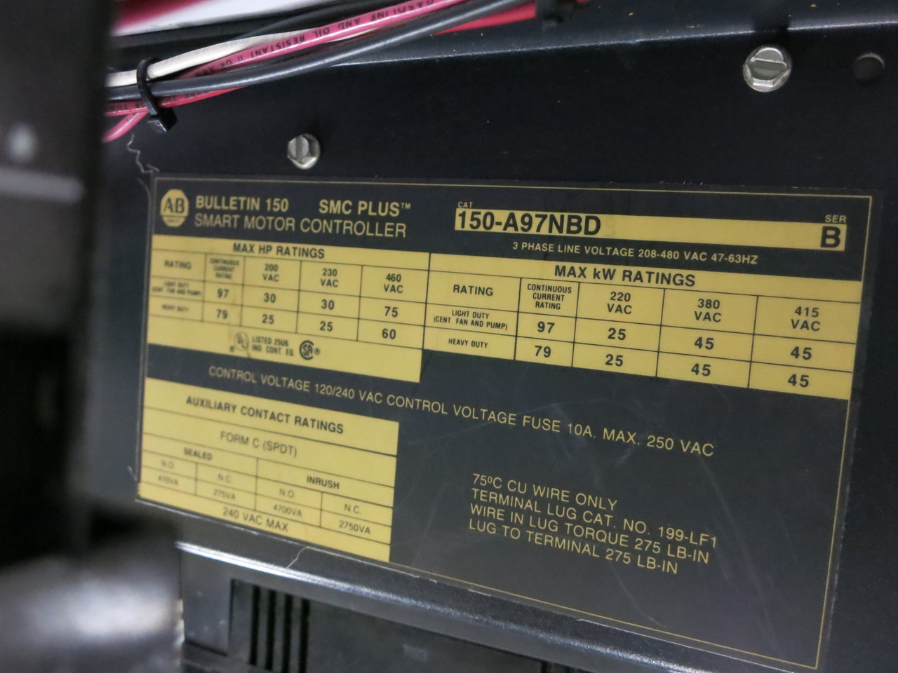 Allen Bradley 150-A97NBD 75 HP SMC Plus Motor Controller Soft Start 250A Type 12 (DW6616-1)