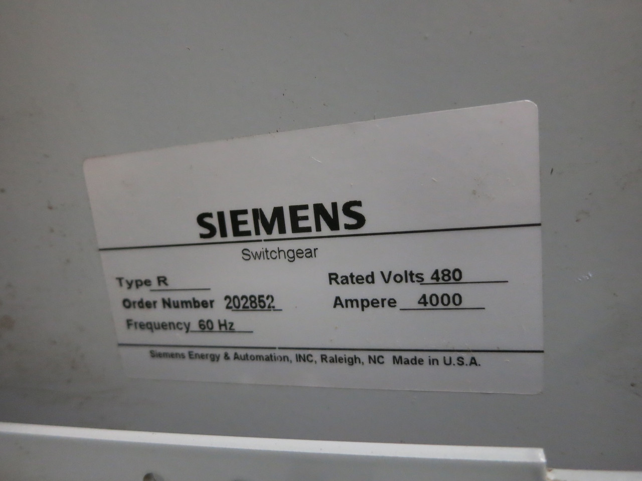 Siemens 4000A Type R Switchgear 480V RLF-4000 Main Breaker RLF-2000 LSIG RLF-800 (DW6623-1)