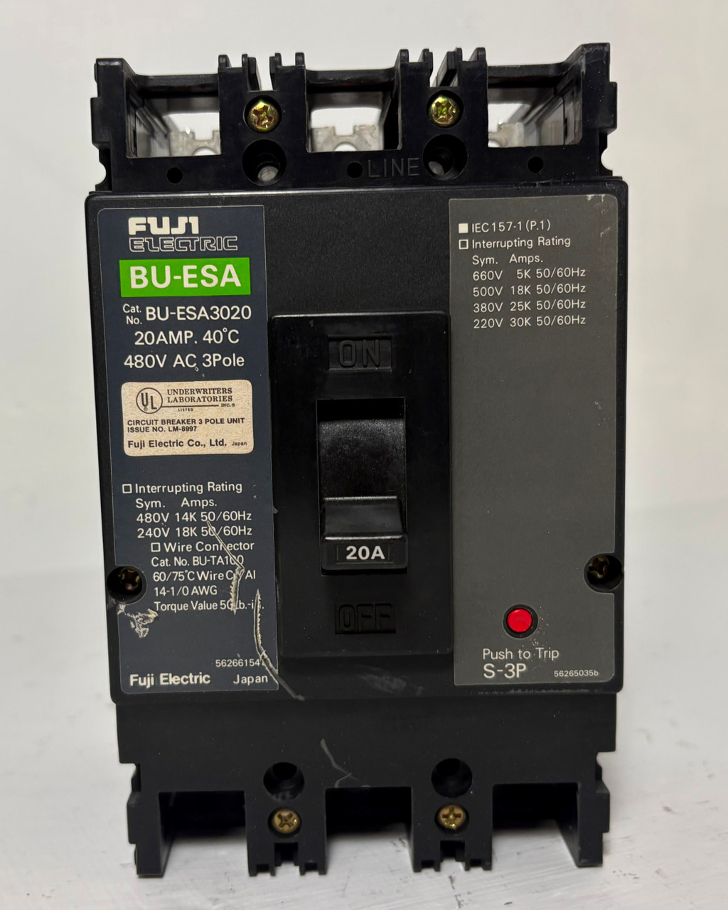 Fuji Electric BU-ESA BU-ESA3020 20A Circuit Breaker 480V 3 Pole BUESA3020 20 Amp (EM5282-2)