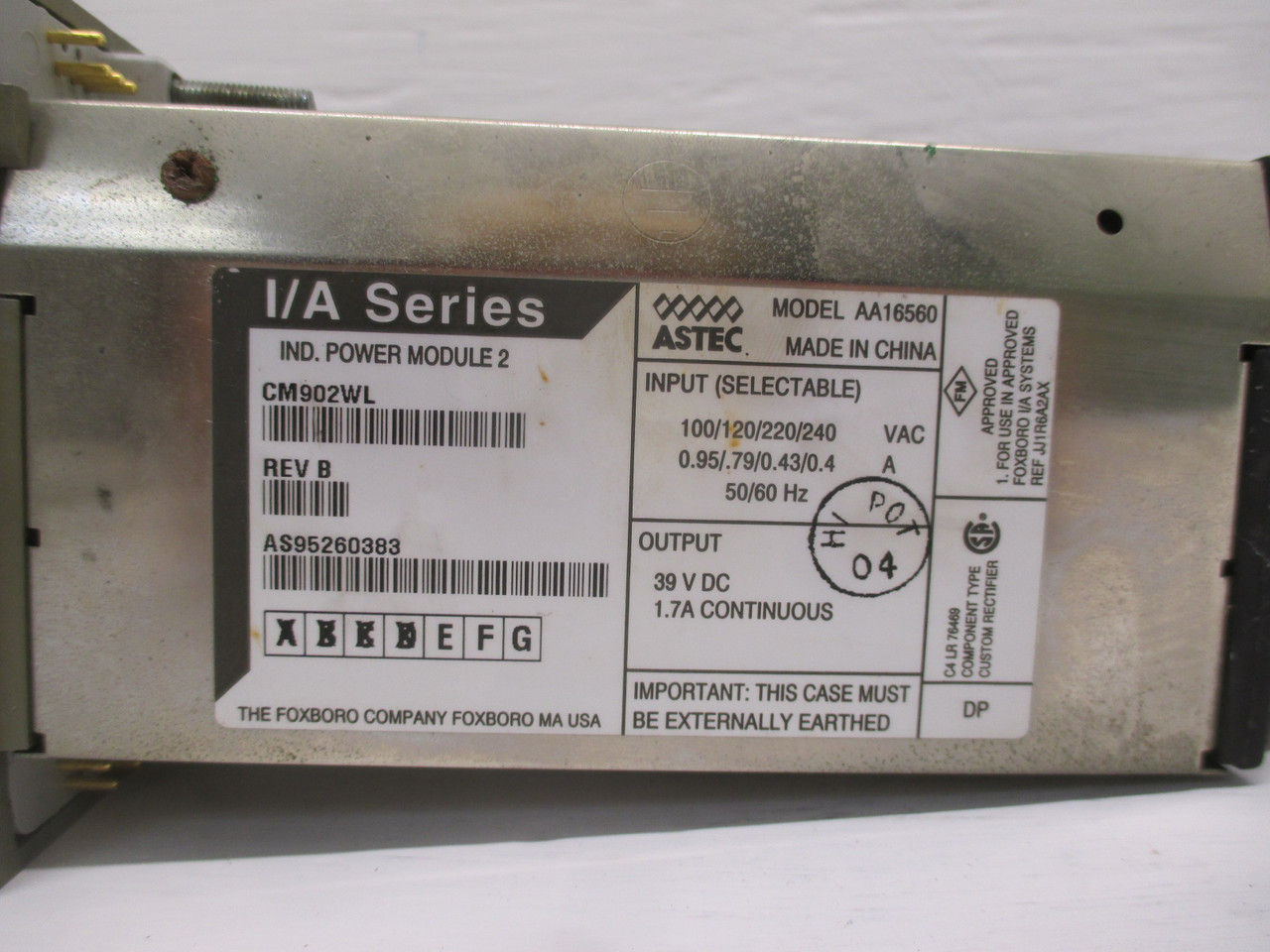 I/A Series Foxboro CM902WL (Rev B) AA16560 Ind. Power Module 2 39 VDC 1.7A Cont. (AH0187-20)