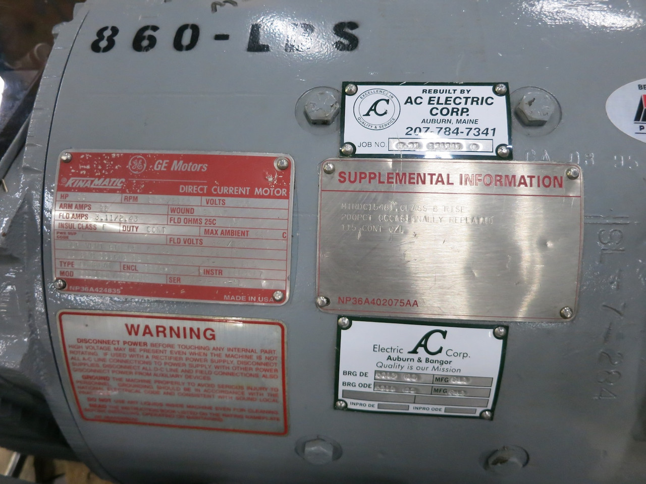 REBUILT GE 60 HP DC Motor CD366AT SPFG-SV 500V 1750/2100 RPM 500 VDC Kinamatic (DW6693-1)