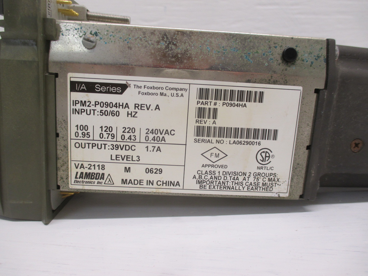 I/A Series Foxboro P0904HA (Rev A) AA16560 Ind. Power Module 2 39 VDC 1.7A Cont. (AH0189-1)