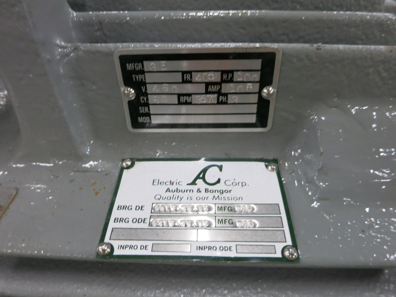 REBUILT GE 100 HP AC Motor 460V 3570 RPM 405TS TEFC 108A 100HP 460 VAC (DW6704-1)