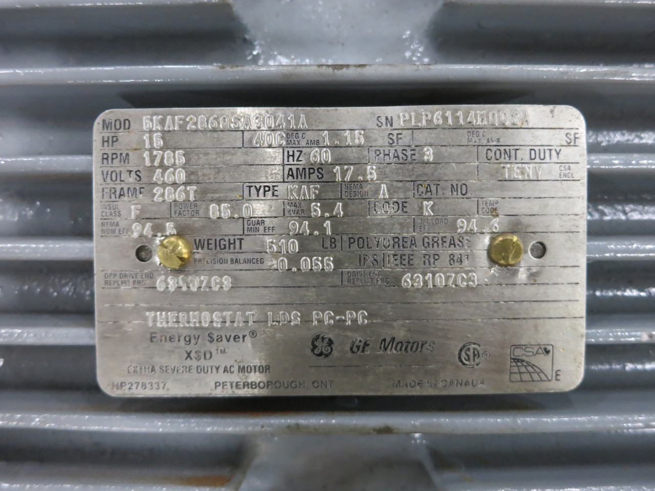 REBUILT GE X$D 15 HP AC Motor 460V 1785 RPM 286T TENV KAF 5KAF286QSA3041A 17.5A (DW6708-1)