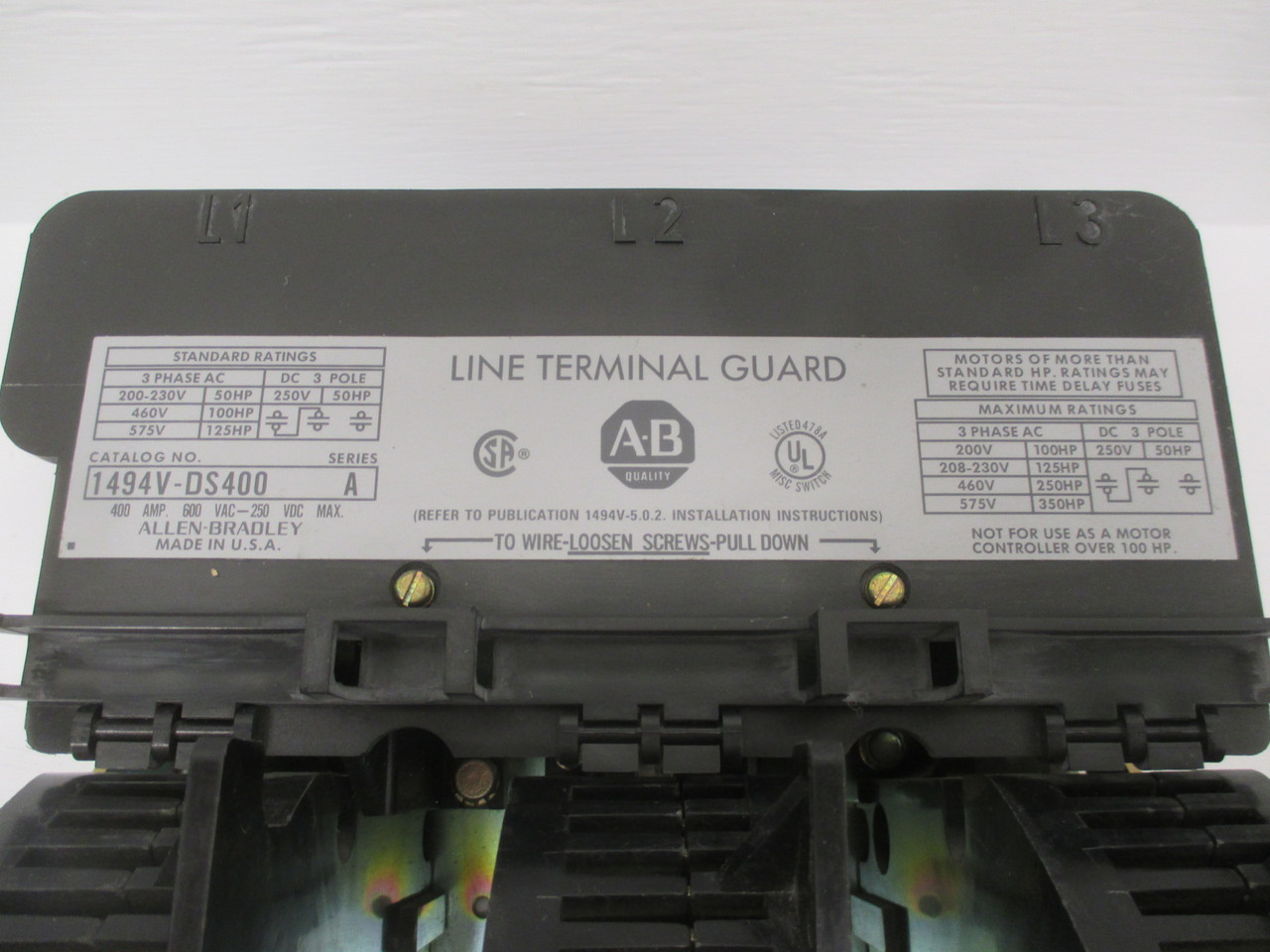 Allen Bradley 1494V-DS400 Ser A 400A 600V Disconnect Switch 400 Amp 1494V-FS400 (AH0201-1)