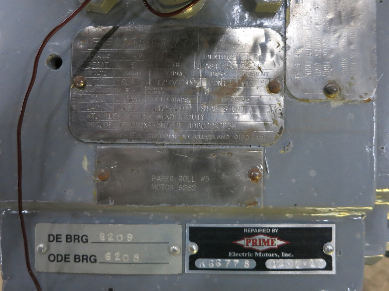 REBUILT Reliance 5 HP DC Motor 258AT 500V 1750/2300 RPM Type TR 8.8A 500 VDC (DW6722-1)