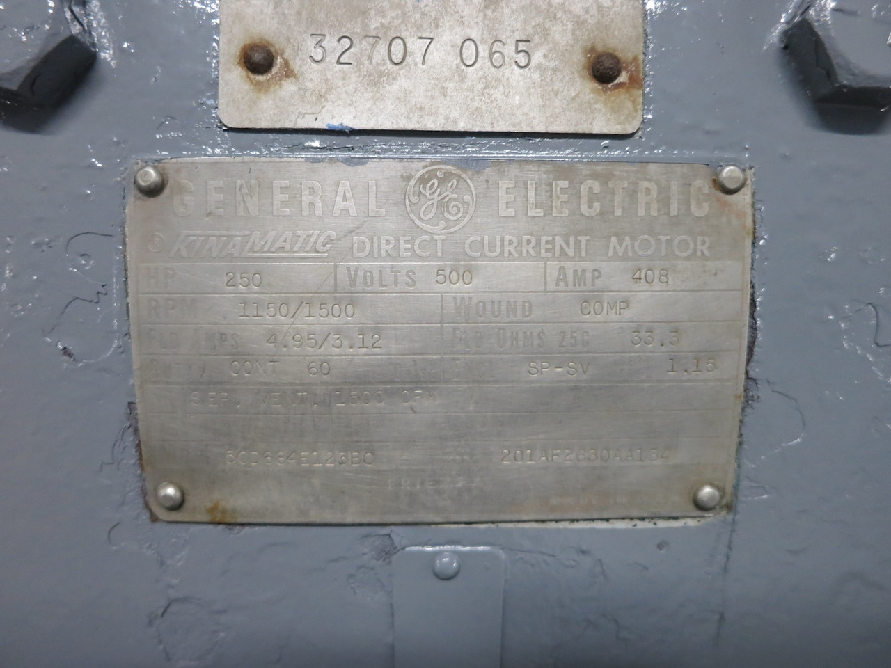 GE 250 HP DC Motor 500V 1150/1500 RPM SP-SV 408A 500 VDC Kinamatic SPSV 250HP (DW6735-2)