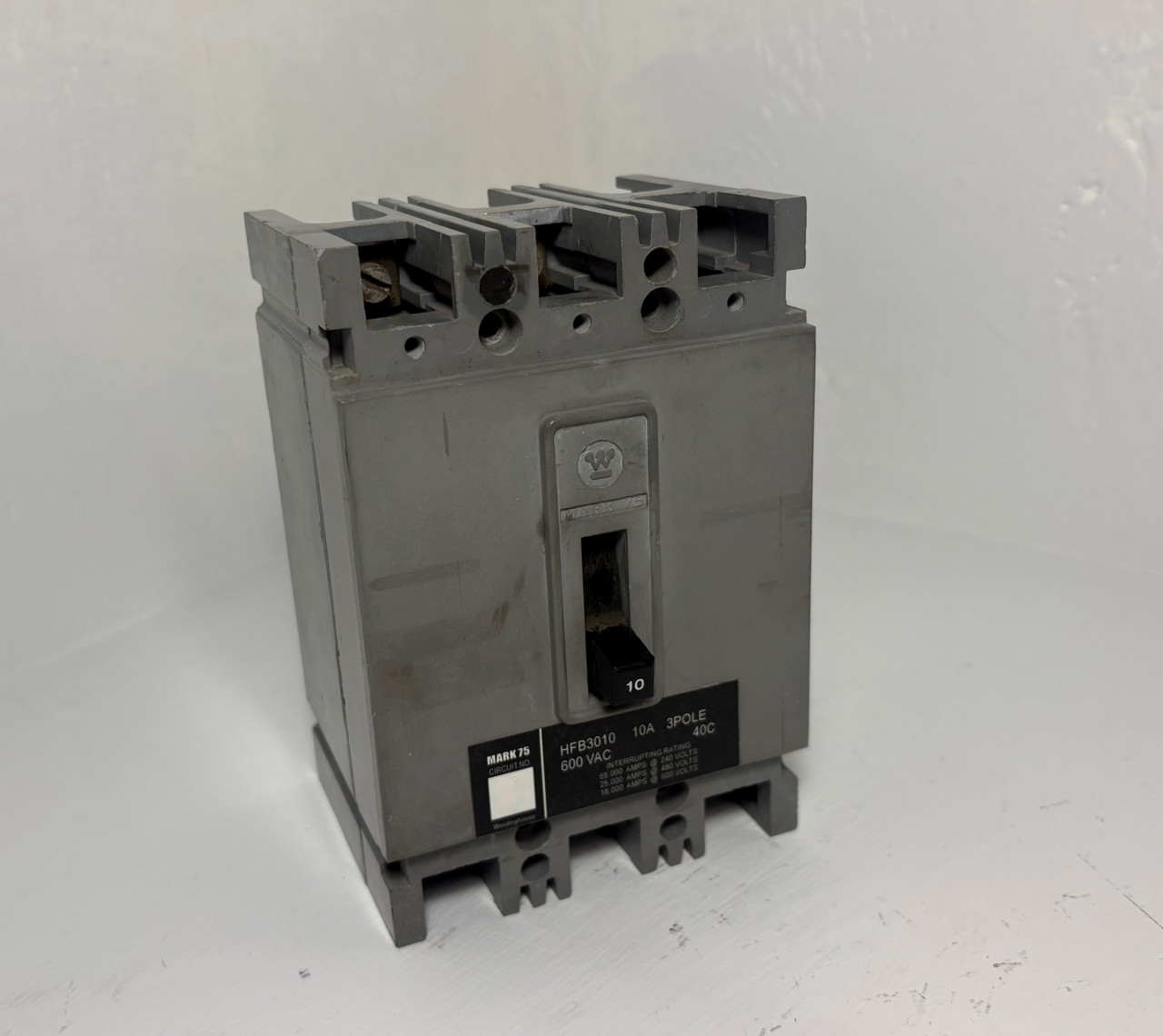 Westinghouse HFB3010 10A Mark 75 Circuit Breaker 480/600V 3 Pole 10 Amp (EM5300-2)