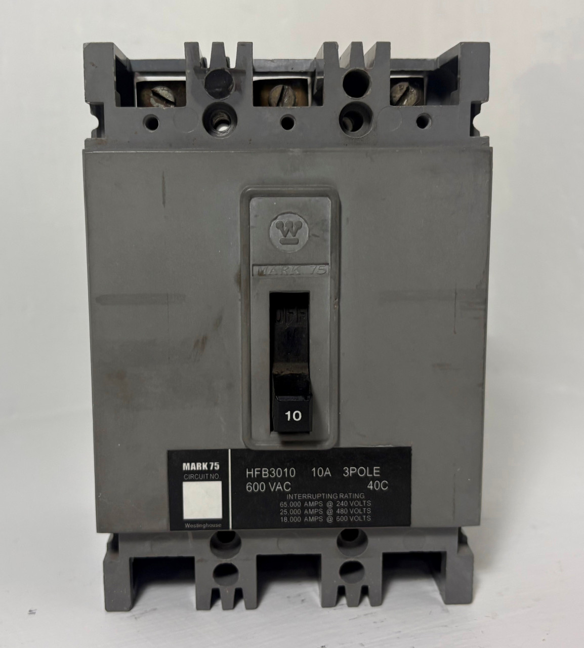 Westinghouse HFB3010 10A Mark 75 Circuit Breaker 480/600V 3 Pole 10 Amp (EM5300-2)