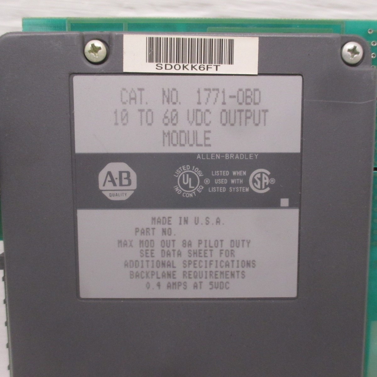 Allen Bradley 1771-OBD Output Module 10 to 60 VDC 1771-0BD E960362 PLC I/O Card (AH0203-23)