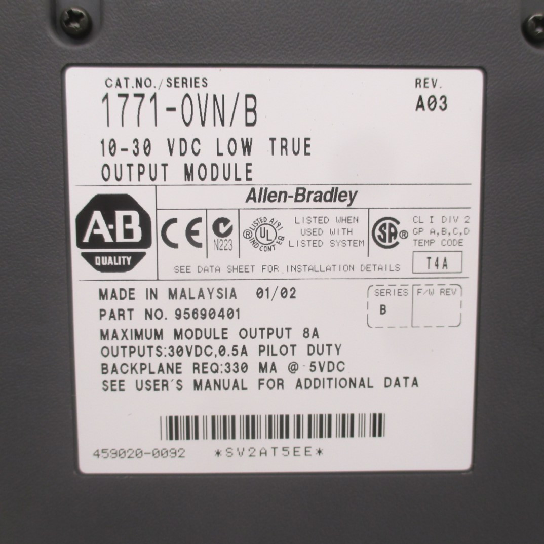 Allen Bradley 1771-OVN/B Output Module 10 to 30 VDC 1771-0VN/B PLC I/O Rev. A03 (AH0210-6)