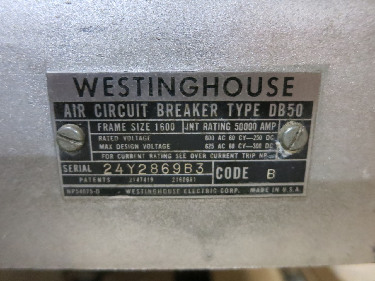 REBUILT Westinghouse DB50 1600A Air Circuit Breaker NO Trip Unit 1600 Amp (DW6754-2)