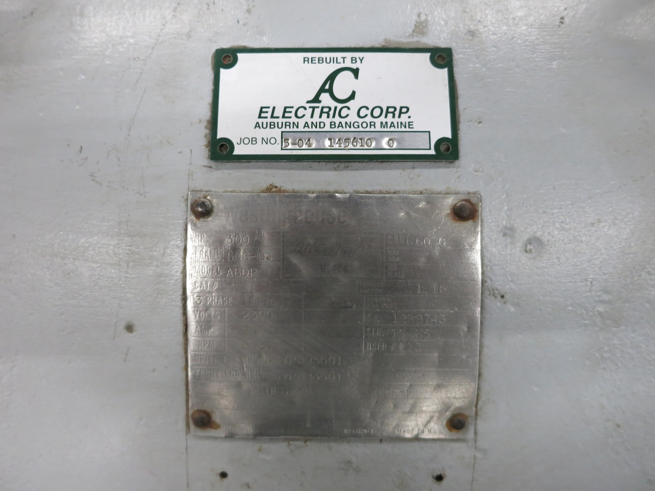 REBUILT Westinghouse 300 HP AC Motor 2300V 3PH Life-Line 506US ABDP 3565 RPM 70A (DW6763-1)