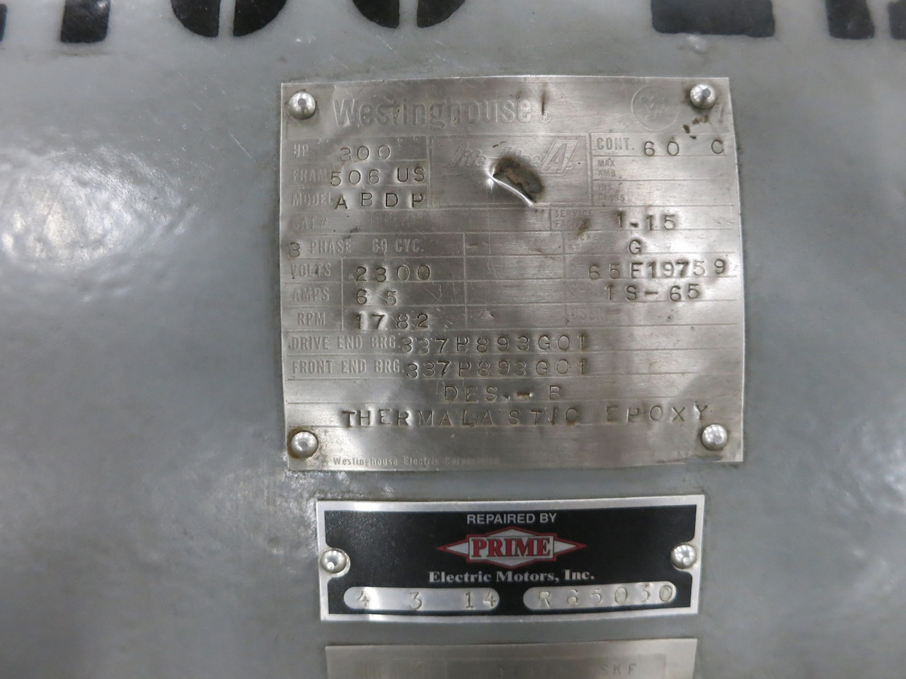 REBUILT Westinghouse 300 HP AC Motor 2300V 3PH Life-Line 506US ABDP 1782 RPM 65A (DW6762-1)