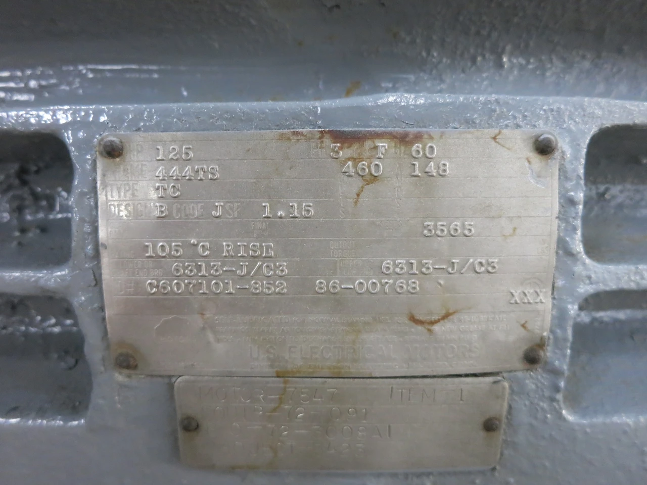 REBUILT US Electrical 125 HP AC Motor 460V 3565 RPM 444TS 148A TC 460 VAC 444-TS (DW6771-1)
