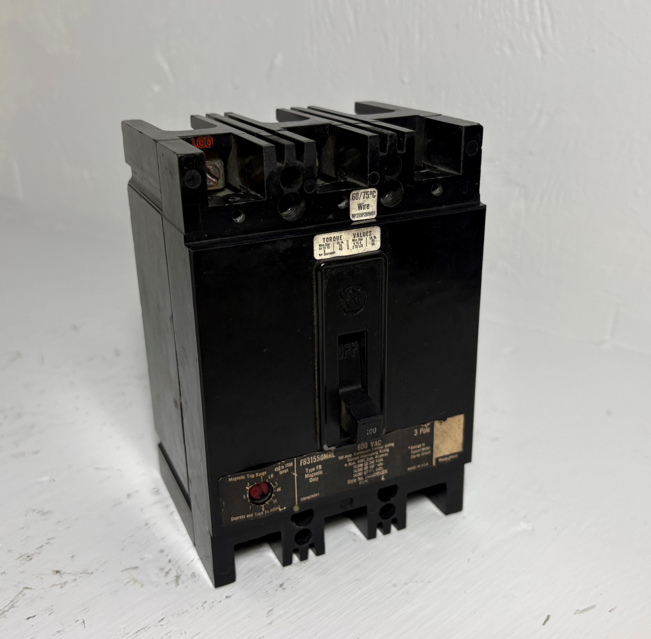 Westinghouse FB31550MRL 100A Circuit Breaker 480/600V 3P Type FB 100 Amp FB3100 (EM5315-2)