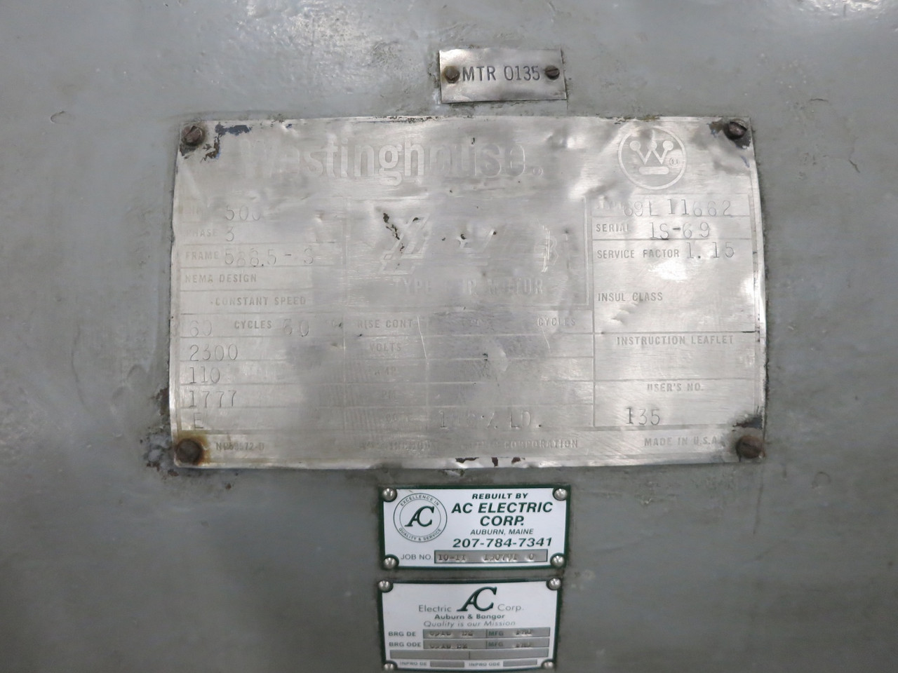 REBUILT Westinghouse 500 HP AC Motor 2300V Life-Line CSP 1777 RPM 586.5-S 1750 (DW6777-1)