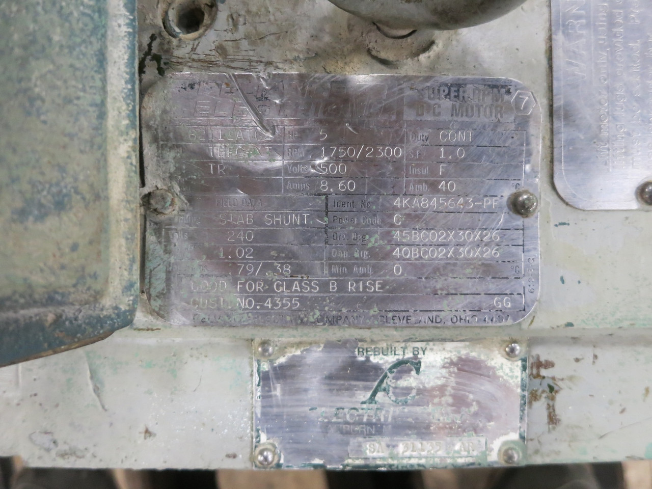 Reliance 5 HP DC Motor B2111ATCZ 500V 1750/2300 RPM TEFC XT 8.6A 500 VDC TR (DW6781-1)