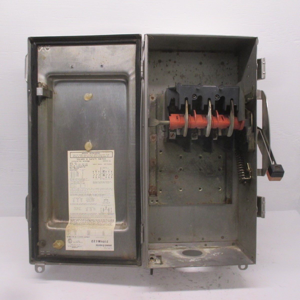 Square D Stainless HU363DS 100 Amp 600V Non-Fusible Safety Switch Disconnect 3R (AH0278-1)