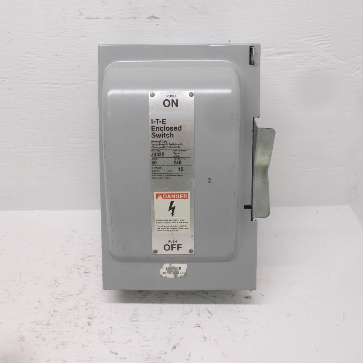 ITE JU322 60A General Duty Non-Fused Vacu-Break Switch 60 Amp 3PH 240V I-T-E (AH0287-1)
