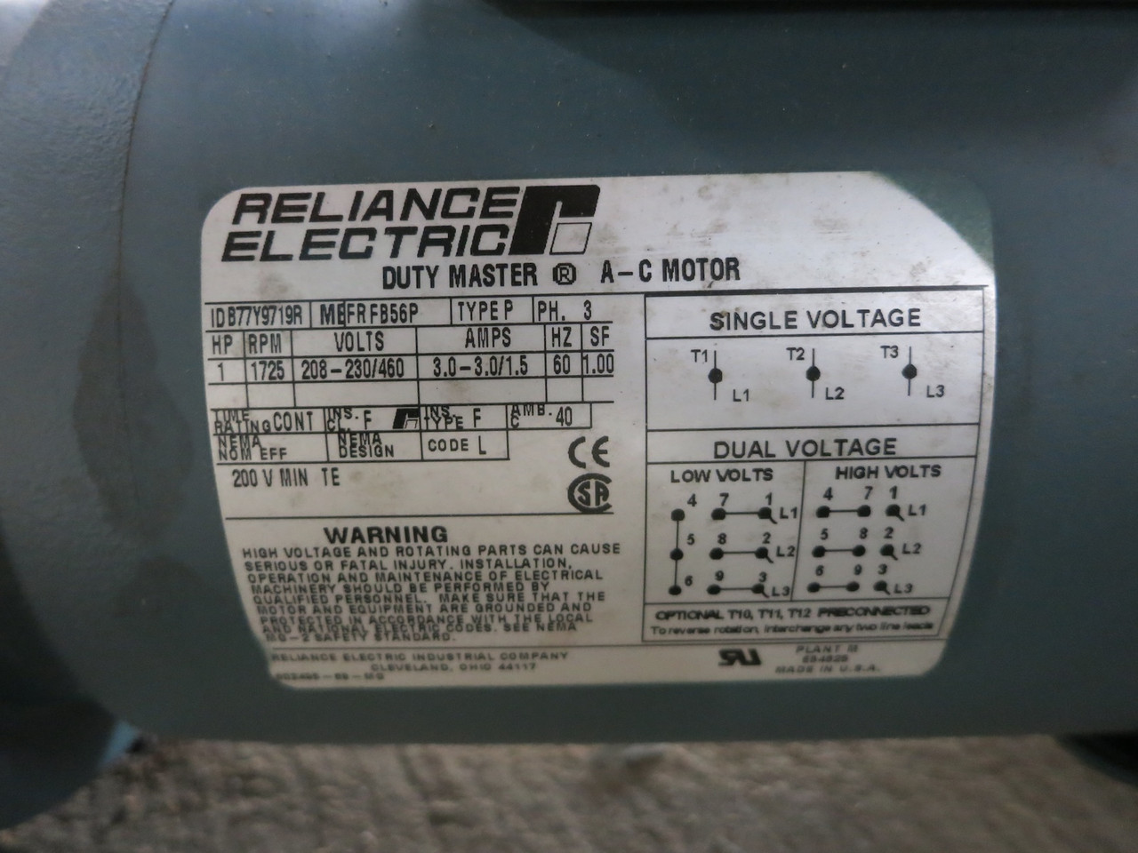 NEW Reliance 1 HP 1725 RPM FB56P AC Motor w/ Dodge Gear Reducer Ratio 105.9 16 (DW6809-1)