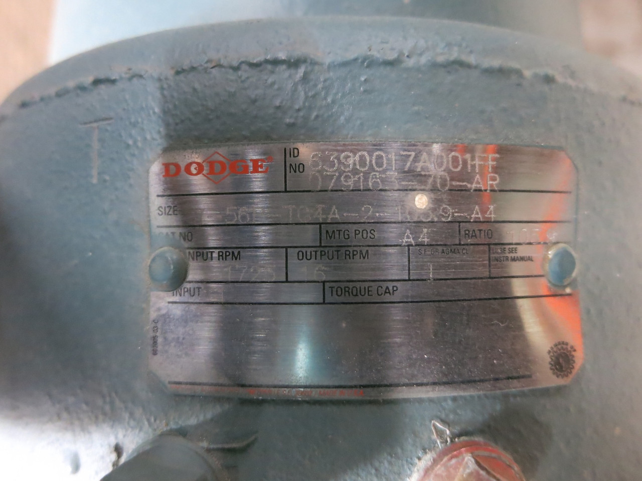 NEW Reliance 1 HP 1725 RPM FB56P AC Motor w/ Dodge Gear Reducer Ratio 105.9 16 (DW6809-1)