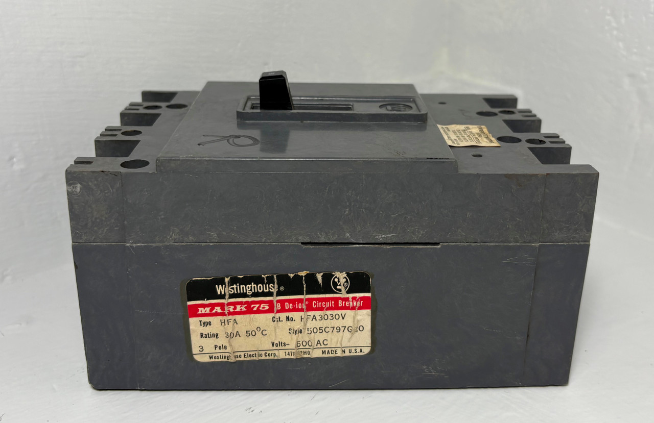 Westinghouse HFA3030V 30A Mark 75 AB De-Ion Circuit Breaker 600V 3P HFA HFA3030 (EM5336-2)