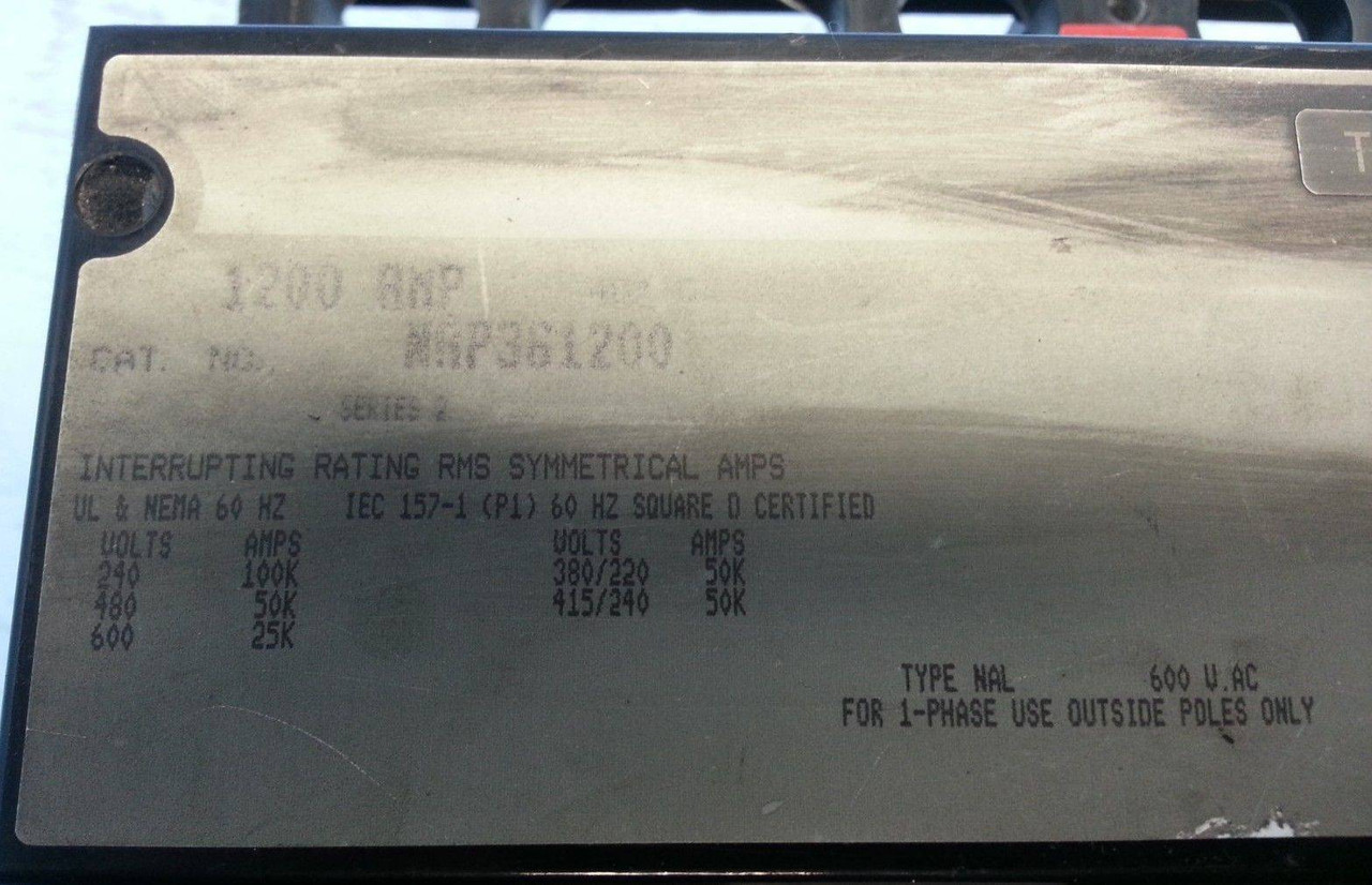 Square D NAP361200 1200A Circuit Breaker Type NAL 3P 4 Wires 480/600V 1200 Amp (EBI4533-1)
