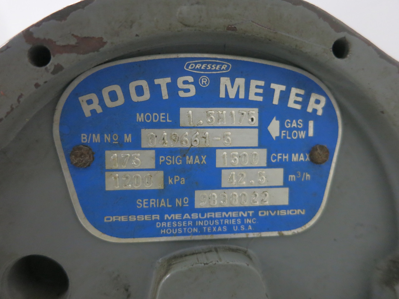 Dresser 1.5M175 Roots Rotary Meter 049661-5 175 PSIG 1500 CFM 1200 kPa 42.5 m3/h (DW6828-4)