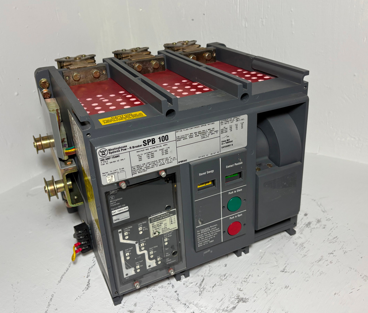 Westinghouse SPB 100 SPBR34D56 400A Pow-R LSIG Breaker w 400 Amp Plug Aux Ground (EM5349-1)