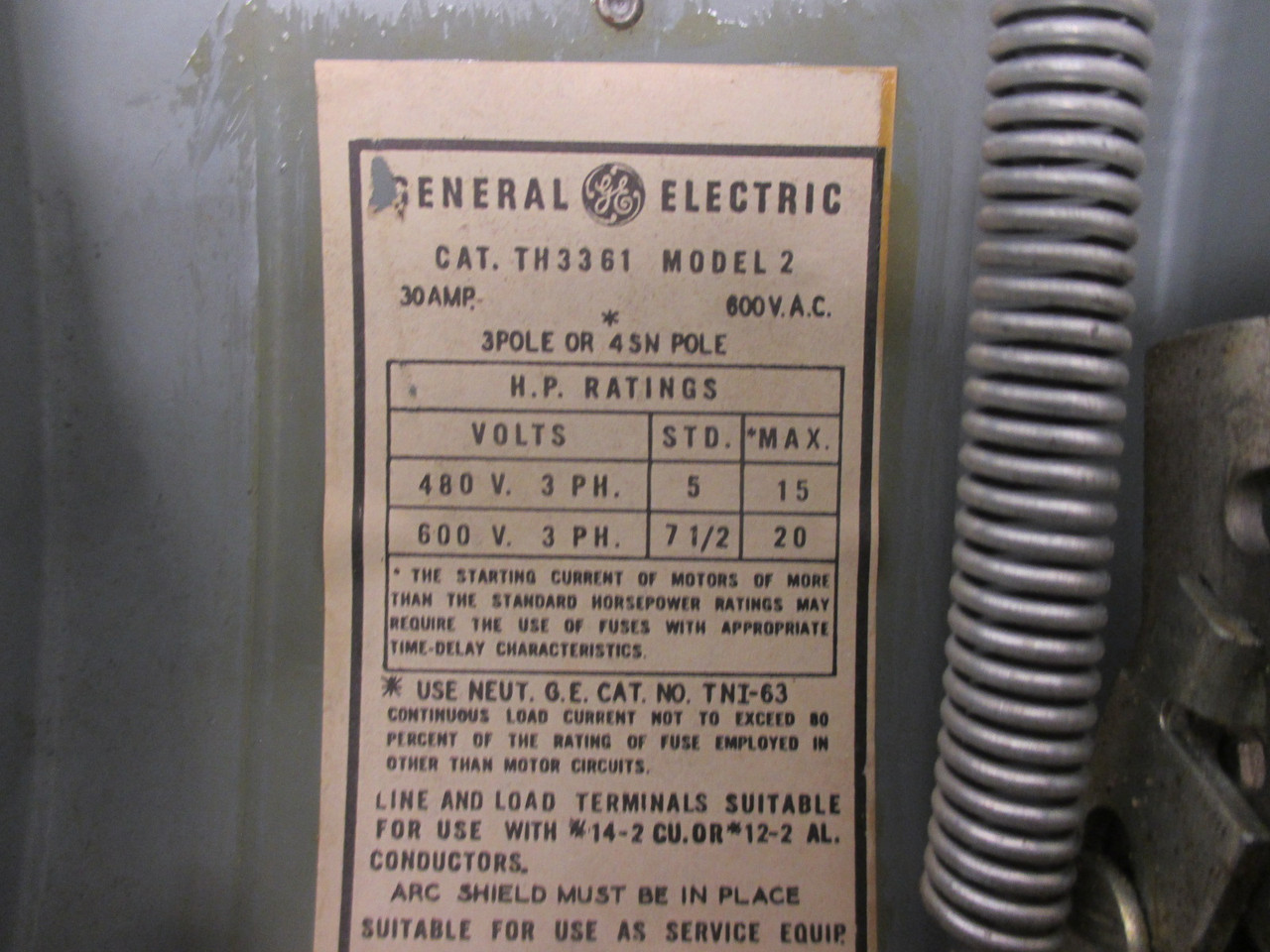 GE TH3361 30A 600V Heavy Duty Fusible Safety Switch Mod 2 General Electric 30Amp (AH0345-1)