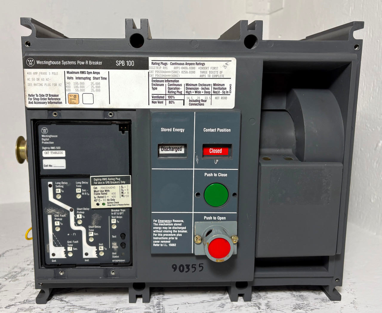 Westinghouse SPB 100 SPBR34D56 400A Pow-R LSIG Breaker w/ 400 Amp Plug 3P Ground (EM5356-3)