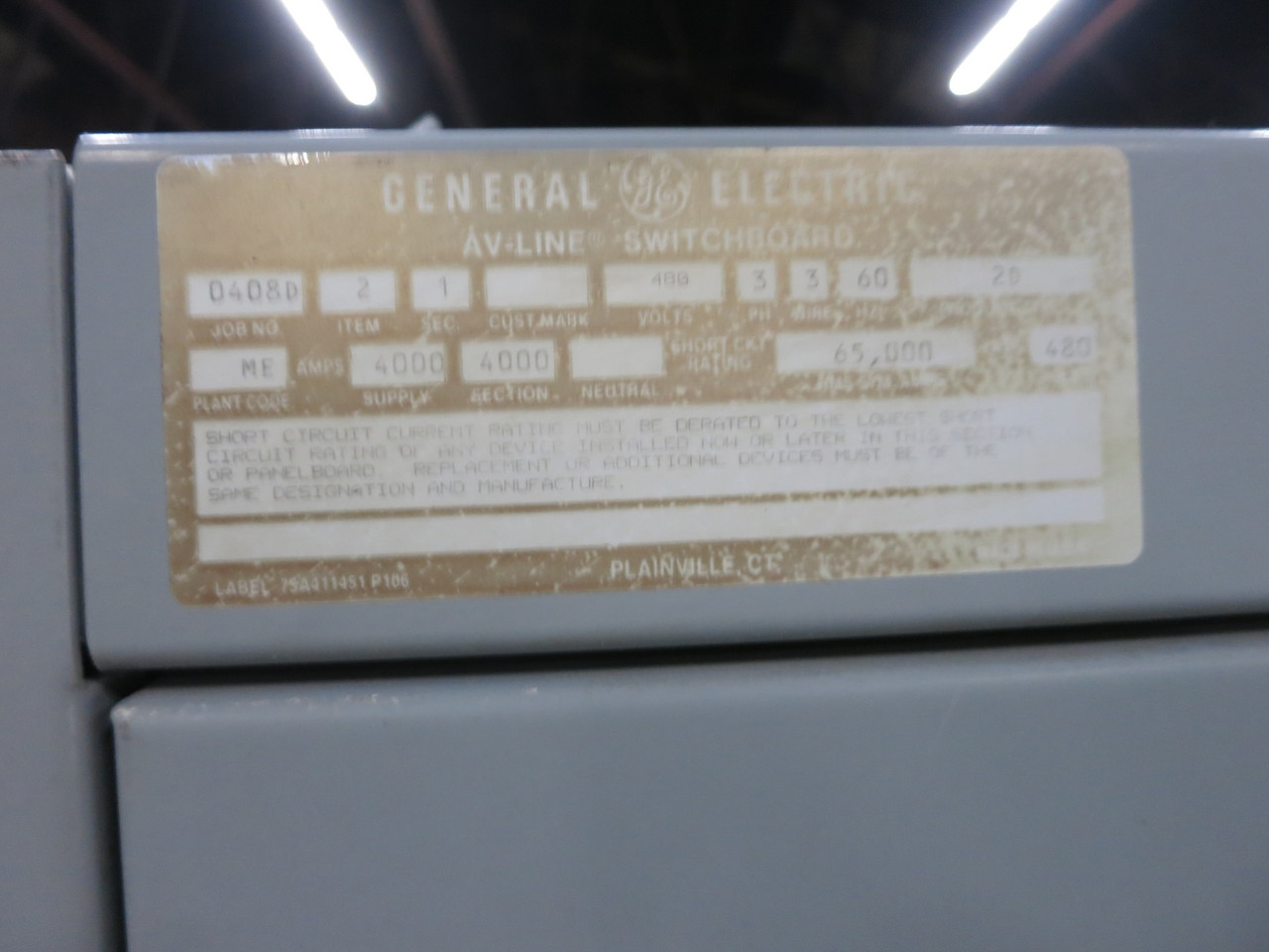 GE AV-Line 4000A 480V Main Switch Disconnect Panel 4000 Amp THPC3640 Switchgear (DW6840-1)