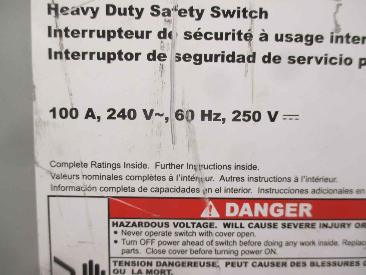 Eaton DH323FDK 100A 240V Fusible Safety Switch Disconnect 100 Amp 240 VAC 12 (AH0362-1)