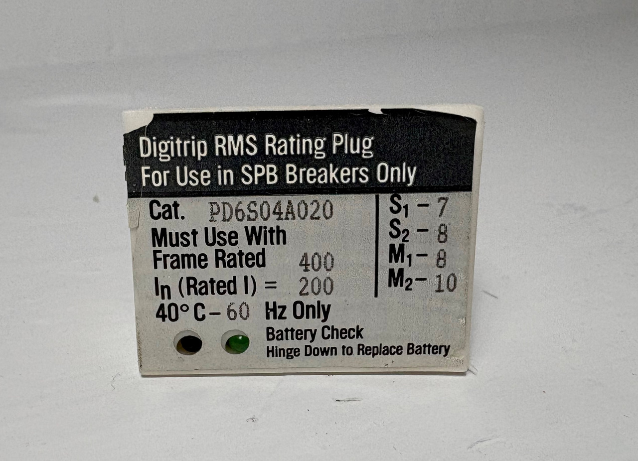 Cutler Hammer PD6S04A020 200A Digitrip RMS Rating Plug SPB Circuit Breaker 200 (EM5359-1)