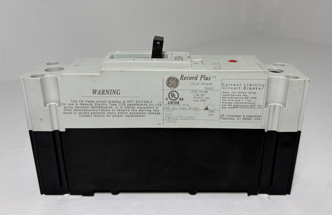 GE FBH16TE020RV 20A Record Plus 1P Circuit Breaker 277V 20 Amp General Electric (EM5373-10)