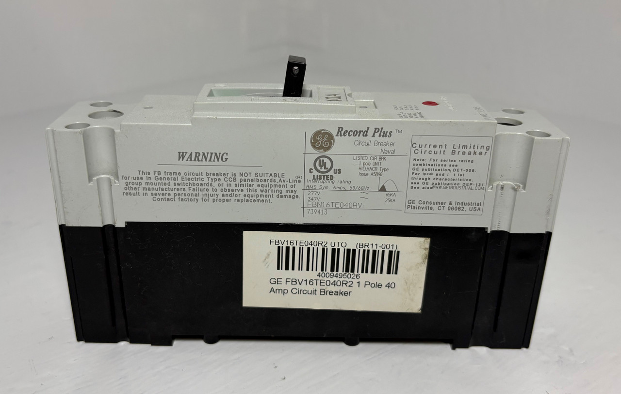 GE FBN16TE040RV 40A Record Plus 1P Circuit Breaker 277V 40 Amp General Electric (EM5375-3)