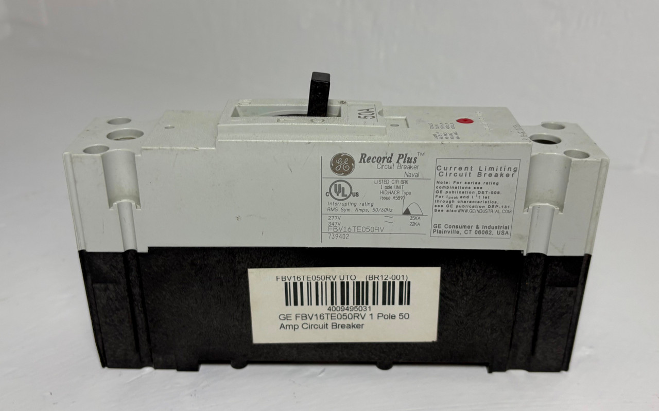 GE FBV16TE050RV 50A Record Plus 1P Circuit Breaker 277V 50 Amp General Electric (EM5377-2)