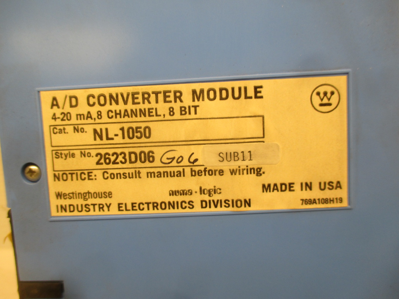 Westinghouse NL-1050 Numa Logic A/D Converter Module 4-20 mA 8 Channel 8 Bit (AH0394-1)