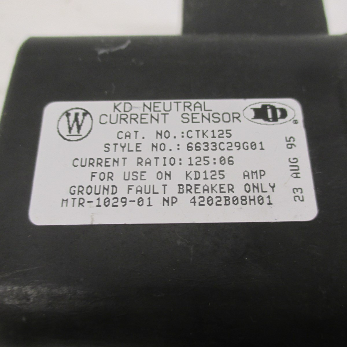 Westinghouse CTK125 KD Neutral Current Sensor Ratio: 125:06 For Use On KD125 AMP (AH0400-1)