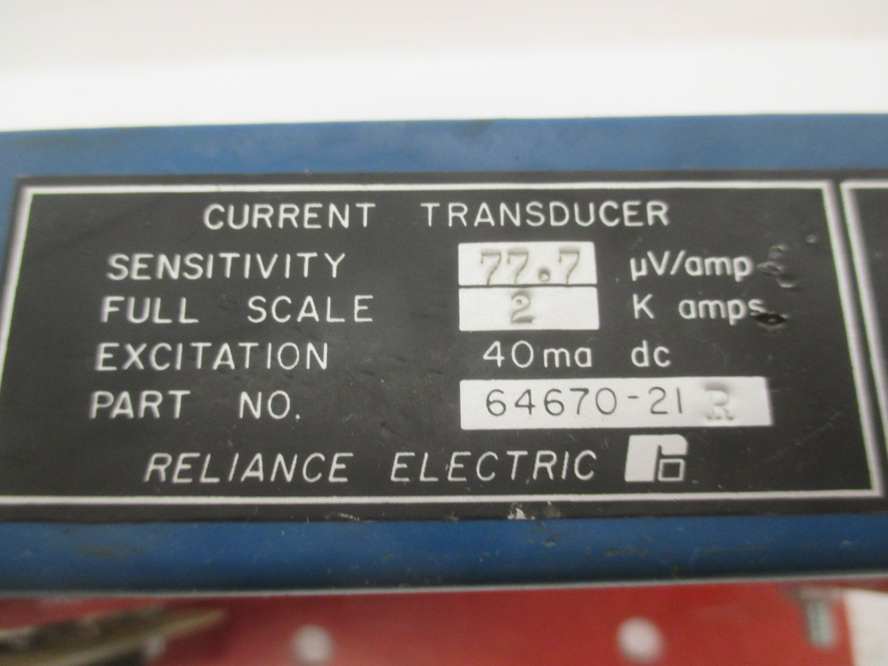 Reliance Electric 64670-21R Current Transducer 77.7 uV/Amps 2K Amps 40MA DC (AH0411-3)